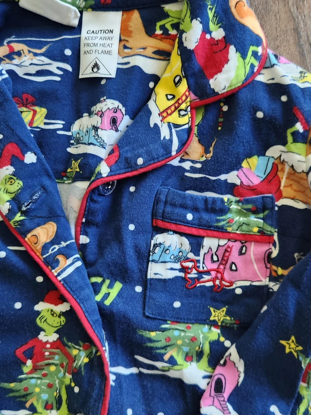 Peter Alexander Navy Blue The Grinch Kids Pajama Set with Red Trim